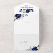 Royal Blue Yellow Gold Metallic Floral Wedding All In One Einladung (Außenbereich)