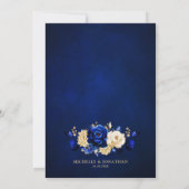 Royal Blue Yellow Gold Metallic Floral Wedding Einladung (Rückseite)