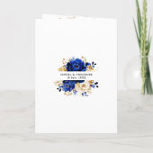 Royal Blue Yellow Gold Metallic Floral Wedding Einladung (Rückseite)