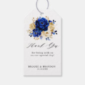 Royal Blue Yellow Gold Metallic Floral Wedding Geschenkanhänger (Vorderseite)