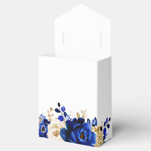 Royal Blue Yellow Gold Metallic Floral Wedding Geschenkschachtel (Geöffnet)