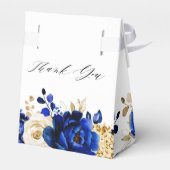 Royal Blue Yellow Gold Metallic Floral Wedding Geschenkschachtel (Rückseite)