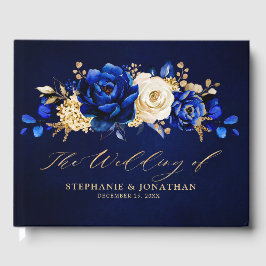 Royal Blue Yellow Gold Metallic Floral Wedding Gue Gästebuch