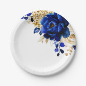Royal Blue Yellow Gold Metallic Floral Wedding Pappteller (Vorderseite)