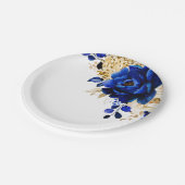 Royal Blue Yellow Gold Metallic Floral Wedding Pappteller (Schrägansicht)