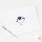 Royal Blue Yellow Gold Metallic Floral Wedding Runder Aufkleber (Umschlag)