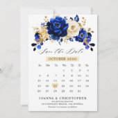 Royal Blue Yellow Gold Metallic Save The Date (Vorderseite)