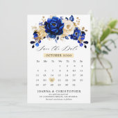 Royal Blue Yellow Gold Metallic Save The Date (Stehend Vorderseite)