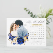 Royal Blue Yellow Gold Metallic Save The Date (Stehend Vorderseite)
