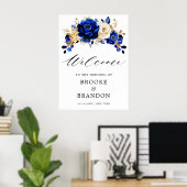 Royal Blue Yellow Gold Metallic Wedding Willkommen Poster (Heimbüro)