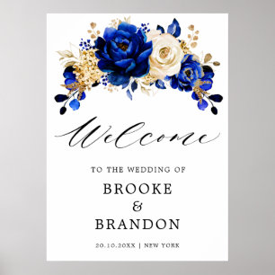 Royal Blue Yellow Gold Metallic Wedding Willkommen Poster