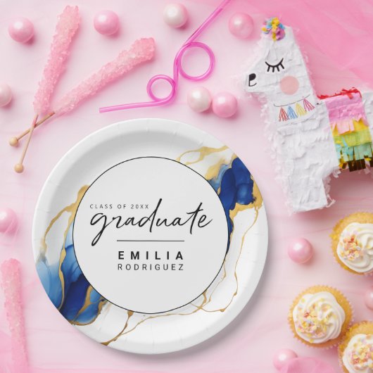 Royal Blue Yellow Gold Minimalistischer Abschluss Pappteller (Party)