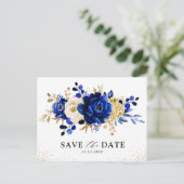 Royal Blue Yellow Gold Save the Date Postkarte (Stehend Vorderseite)