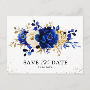 Royal Blue Yellow Gold Save the Date Postkarte