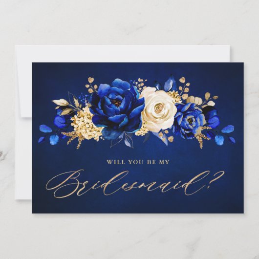 Royal Blue Yellow Gold Werden Sie meine Bridesmaid Einladung (Vorderseite)