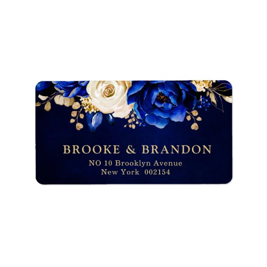 Royal Blue Yellow Metallic Floral Wedding Labrador Adressaufkleber (Vorne)
