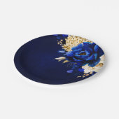 Royal Blue Yellow Metallic Floral Wedding Pap Pappteller (Schrägansicht)