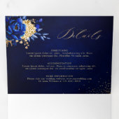 Royal Blue Yellow Metallic Floral Wedding Tri Dreifach Gefaltete Ankündigung (Innen Erste Seite)