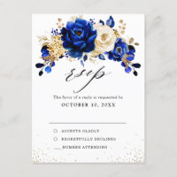 Royal Blue Yellow Metallic Wedding RSVP