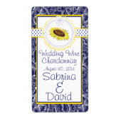 Royal Blue Yellow Sunblumen Wedding Wine Label (Vorne)