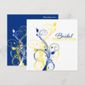 Royal Blue, Yellow, White Floral Brautparty Einladung (Vorne/Hinten)