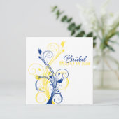 Royal Blue, Yellow, White Floral Brautparty Einladung (Stehend Vorderseite)