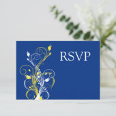 Royal Blue, Yellow, White Floral Wedding RSVP Einladung (Stehend Vorderseite)