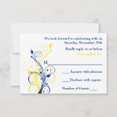 Royal Blue, Yellow, White Floral Wedding RSVP Einladung (Rückseite)