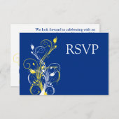 Royal Blue, Yellow, White Floral Wedding RSVP Einladung (Vorne/Hinten)