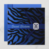 Royal Blue Zebra 16 . Geburtstag Party Einladung (Vorne/Hinten)