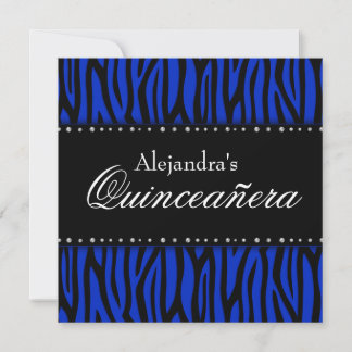 Royal Blue Zebra Diamonds Quinceanera Einladung