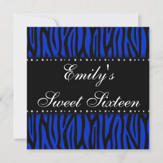 Royal Blue Zebra Diamonds Sweet 16 Geburtstag Einladung