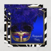 Royal Blue Zebra Masquerade Party Einladungen (Vorne/Hinten)