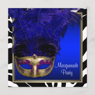 Royal Blue Zebra Masquerade Party Einladungen