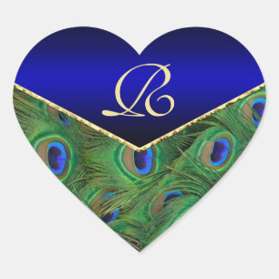 Royal BluePeacock Monogram Umschlag Aufkleber