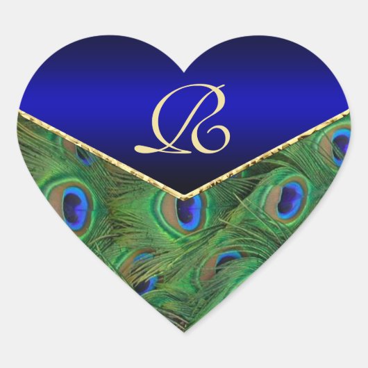 Royal BluePeacock Monogram Umschlag Aufkleber (Vorderseite)