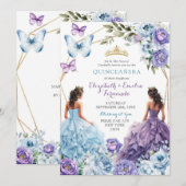 Royal Blush Blue Lila Geometric Quinceñera Einladung (Vorne/Hinten)
