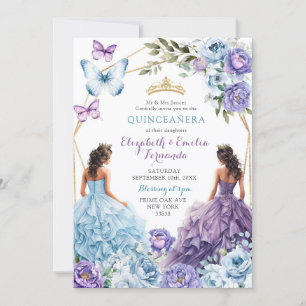 Royal Blush Blue Lila Geometric Quinceñera Einladung