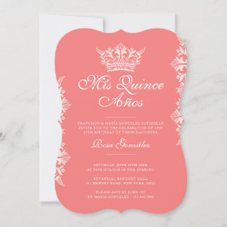 Royal Blush Leaf Crown Elegante Rosa Quinceañera Einladung