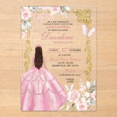 Royal Blush Pink Princess Quinceañera Acryleinladungen (Vorderseite)