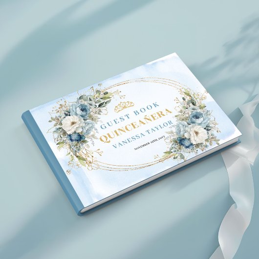 Royal Boho Mis Quince Guest Book Pale Blue Gold Gästebuch