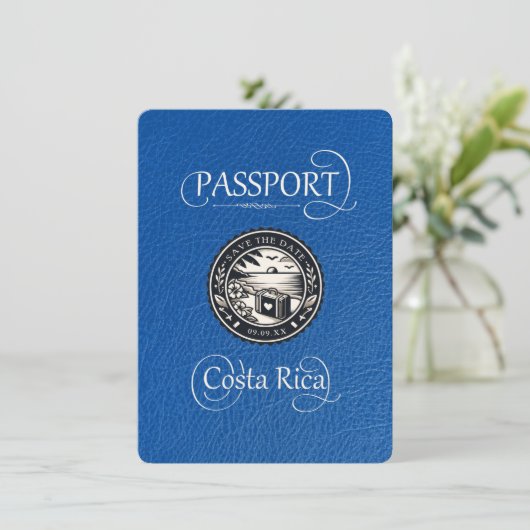 Royal Brlue Costa Rica Passport Save The Date (Stehend Vorderseite)