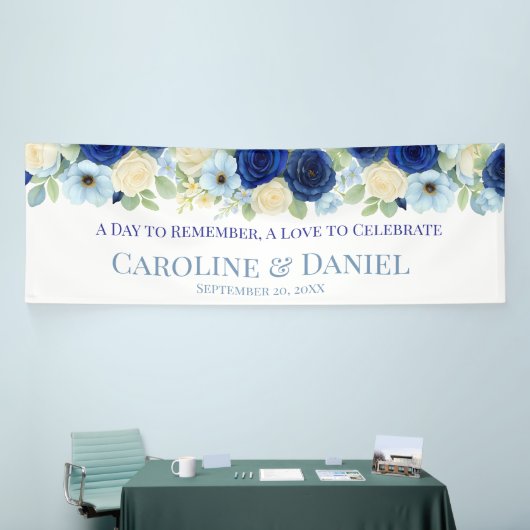 Royal Bue Wedding Watercolor Elfenbeinküste Blume Banner (Messeveranstaltung)
