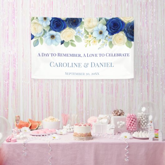 Royal Bue Wedding Watercolor Elfenbeinküste Blume Banner (Party)