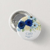 Royal Bue Wedding Watercolor Elfenbeinküste Blume Button (Vorne & Hinten)