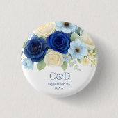 Royal Bue Wedding Watercolor Elfenbeinküste Blume Button (Vorderseite)