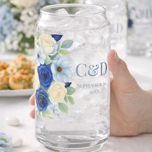 Royal Bue Wedding Watercolor Elfenbeinküste Blume Dosenglas