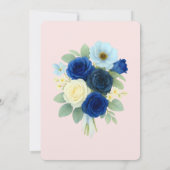 Royal Bue Wedding Watercolor Elfenbeinküste Blume Einladung (Rückseite)