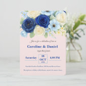 Royal Bue Wedding Watercolor Elfenbeinküste Blume Einladung (Stehend Vorderseite)