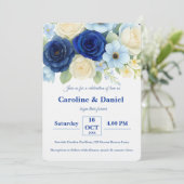 Royal Bue Wedding Watercolor Elfenbeinküste Blume Einladung (Stehend Vorderseite)